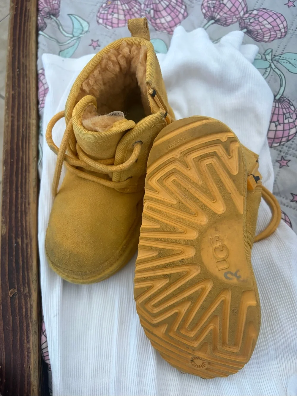 UGG Children's Mustard Yellow Fleece-Lined Lace-Up Boots